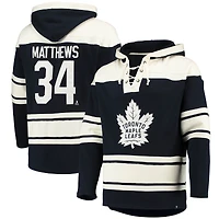 Sweat à capuche bleu Auston Matthews '47 pour homme, avec nom et numéro de joueur des Maple Leafs Toronto, lacets