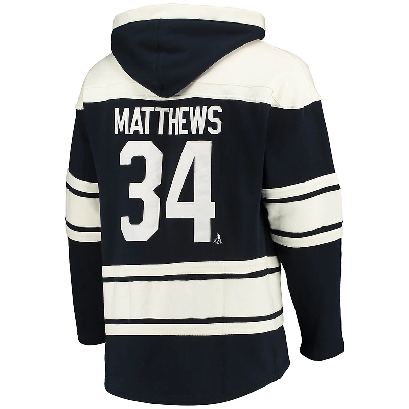 Sweat à capuche bleu Auston Matthews '47 pour homme, avec nom et numéro de joueur des Maple Leafs Toronto, lacets