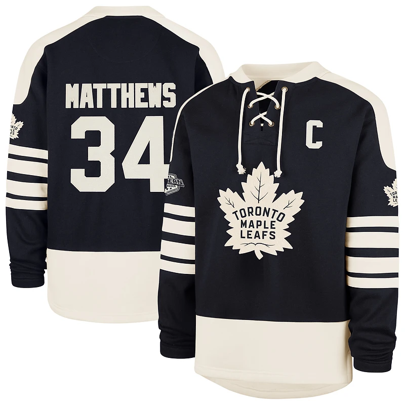 Men's '47 Auston Matthews Navy Toronto Maple Leafs Player Name & Number Sweep Check Eternal Lacer Sweatshirt