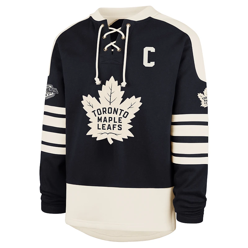 Sweat-shirt bleu marine Auston Matthews '47 pour homme, avec nom et numéro de joueur des Maple Leafs Toronto, motif à carreaux lacets éternels