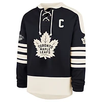 Sweat-shirt bleu marine Auston Matthews '47 pour homme, avec nom et numéro de joueur des Maple Leafs Toronto, motif à carreaux lacets éternels