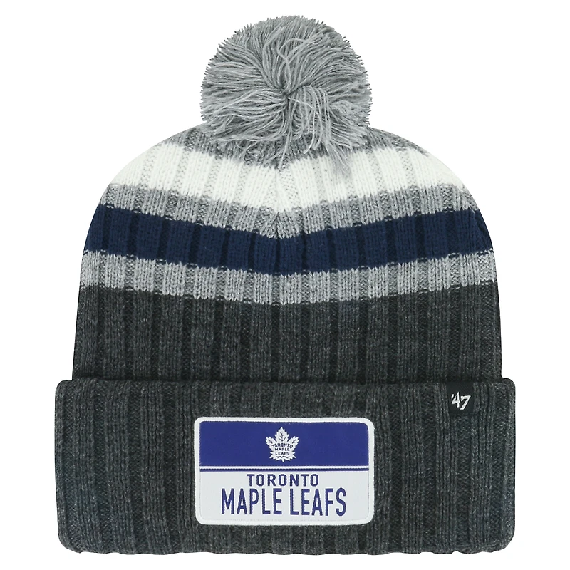 Bonnet en tricot à revers avec patch pile des Maple Leafs de Toronto '47 gris pour hommes avec pompon