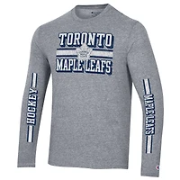 T-shirt à manches longues trois mélanges double bande Champion Heather Grey des Maple Leafs de Toronto pour hommes
