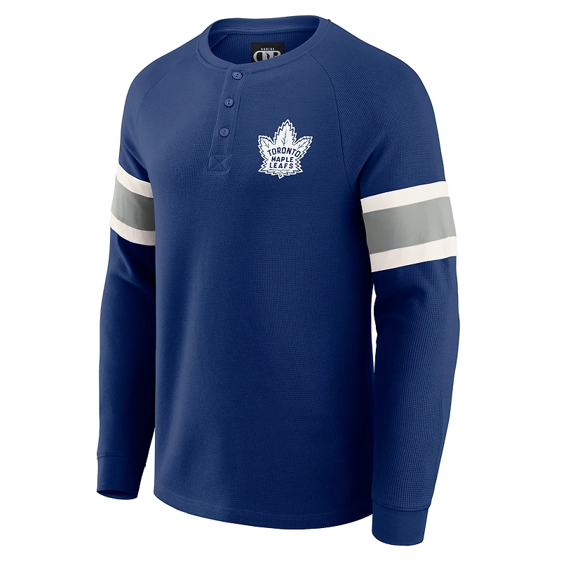 T-shirt Henley à manches longues raglan en tricot gaufré bleu marine pour homme de la collection Darius Rucker par Fanatics, Maple Leafs Toronto