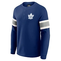 T-shirt Henley à manches longues raglan en tricot gaufré bleu marine pour homme de la collection Darius Rucker par Fanatics, Maple Leafs Toronto