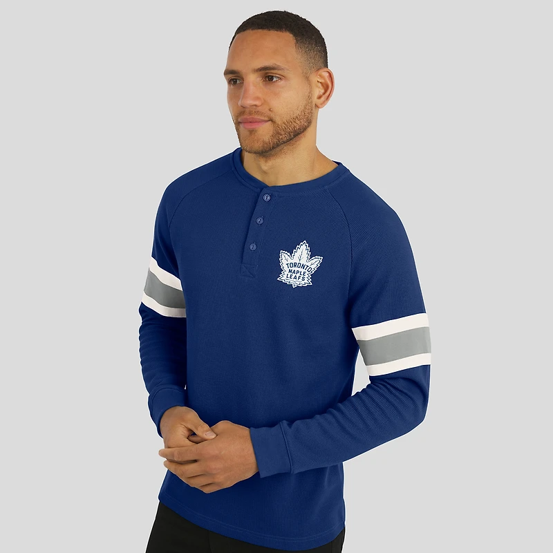T-shirt Henley à manches longues raglan en tricot gaufré bleu marine pour homme de la collection Darius Rucker par Fanatics, Maple Leafs Toronto