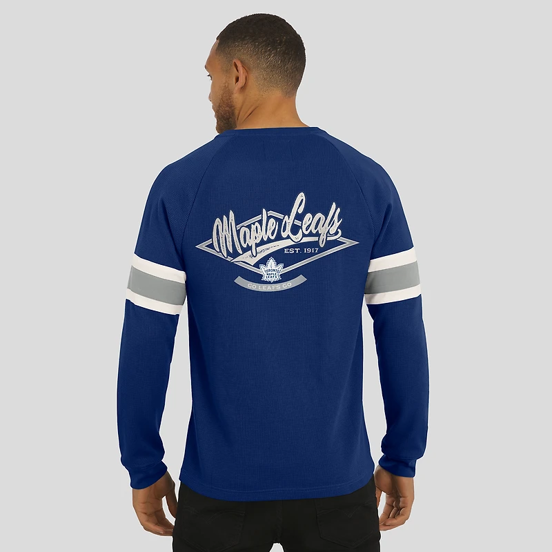 T-shirt Henley à manches longues raglan en tricot gaufré bleu marine pour homme de la collection Darius Rucker par Fanatics, Maple Leafs Toronto