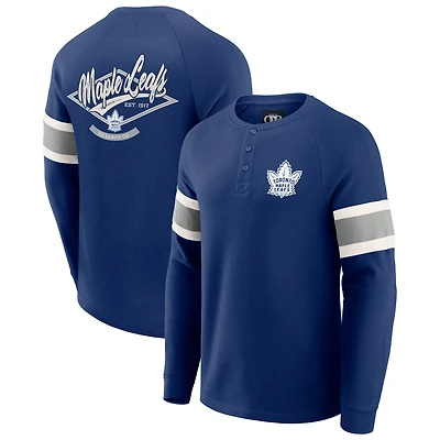 T-shirt Henley à manches longues raglan en tricot gaufré bleu marine pour homme de la collection Darius Rucker par Fanatics, Maple Leafs Toronto