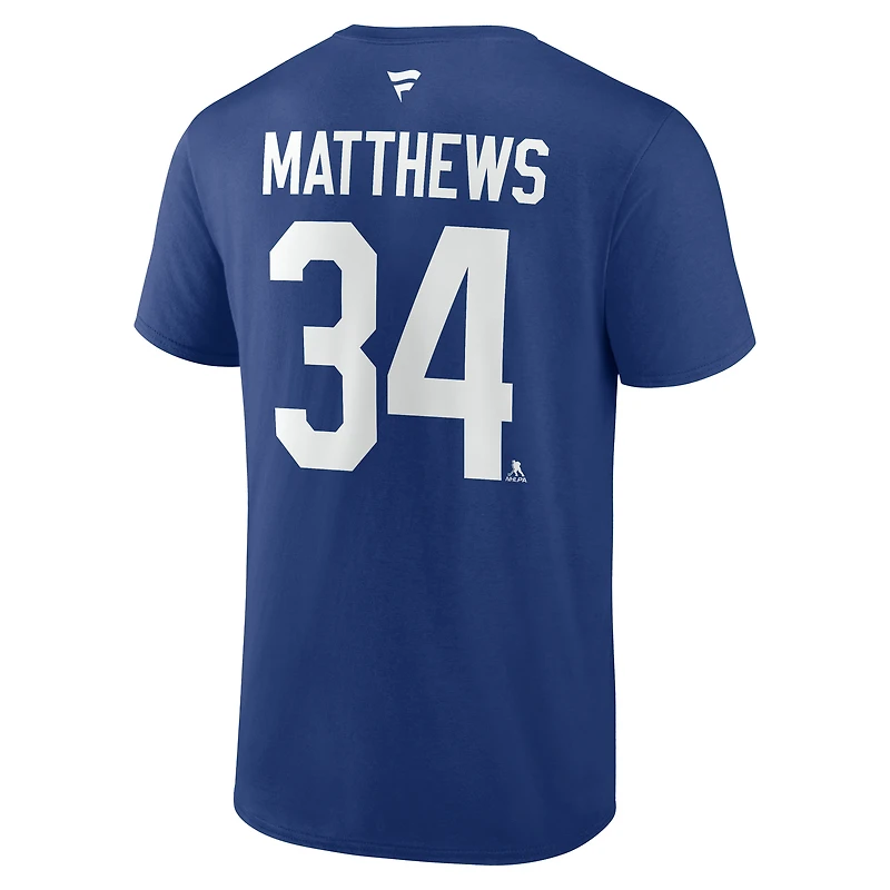 T-shirt bleu authentique avec nom et numéro de pile pour hommes Fanatics Auston Matthews des Maple Leafs Toronto