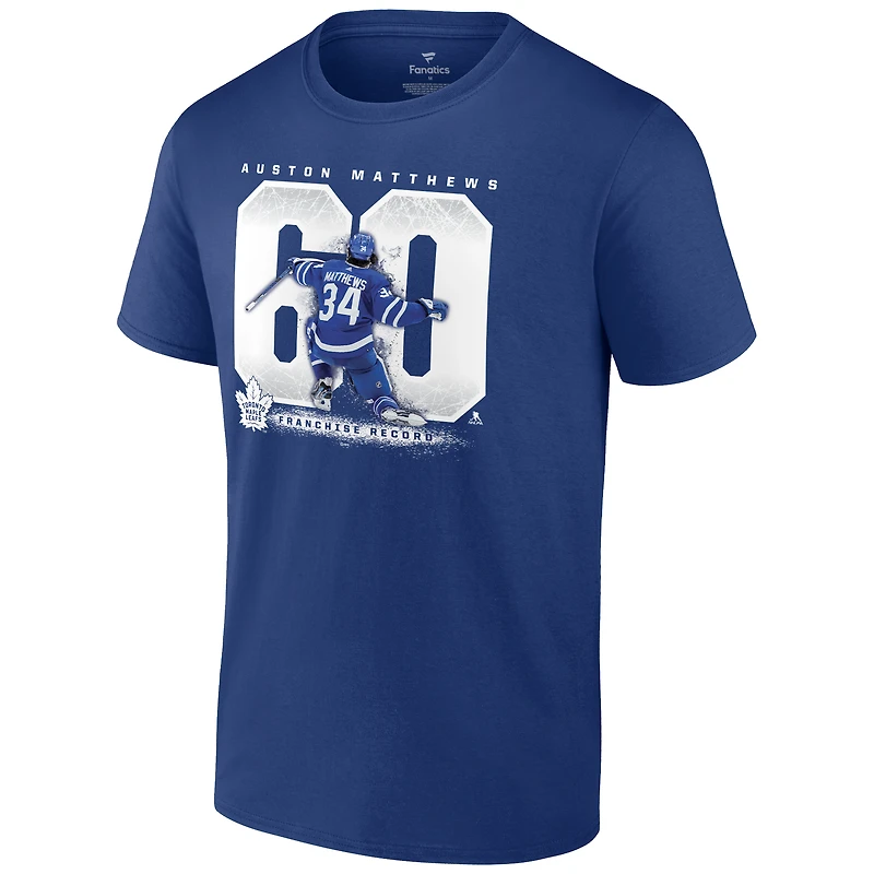 T-shirt bleu Fanatics Auston Matthews des Maple Leafs de Toronto pour hommes, grand et record buts