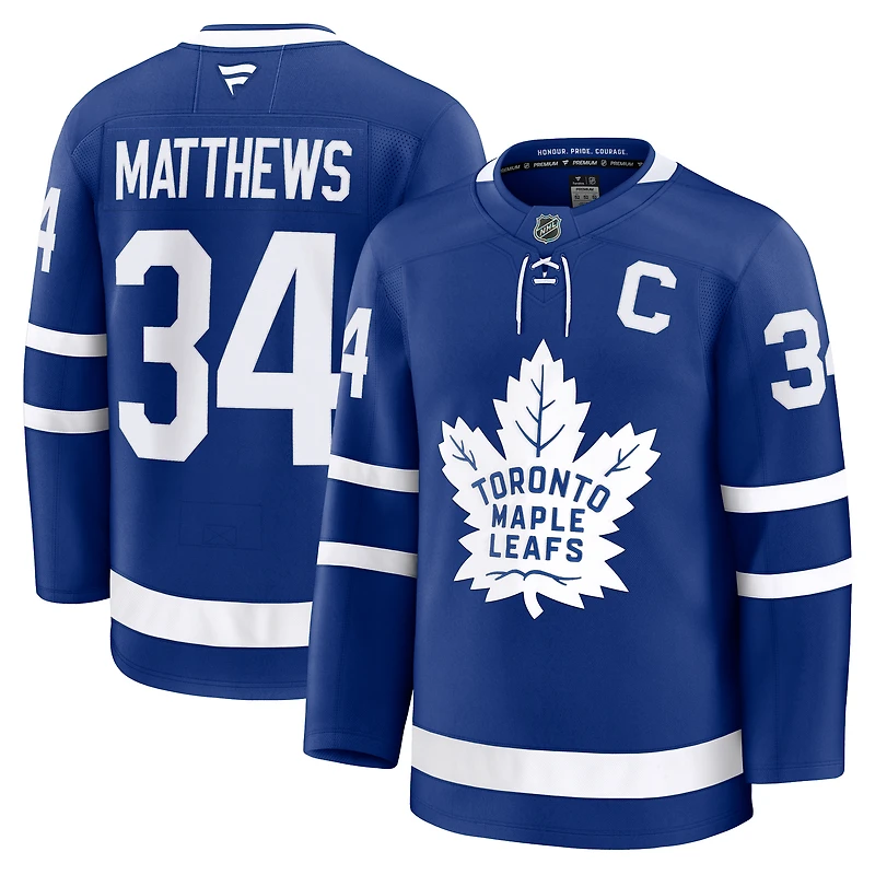 Maillot Fanatics Auston Matthews bleu des Maple Leafs de Toronto, domicile, avec écusson du capitaine, pour homme