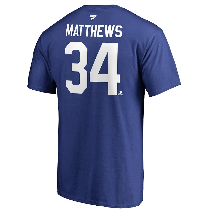 T-shirt authentique avec nom et numéro de pile l'équipe des Maple Leafs Toronto Fanatics Auston Matthews bleu pour hommes