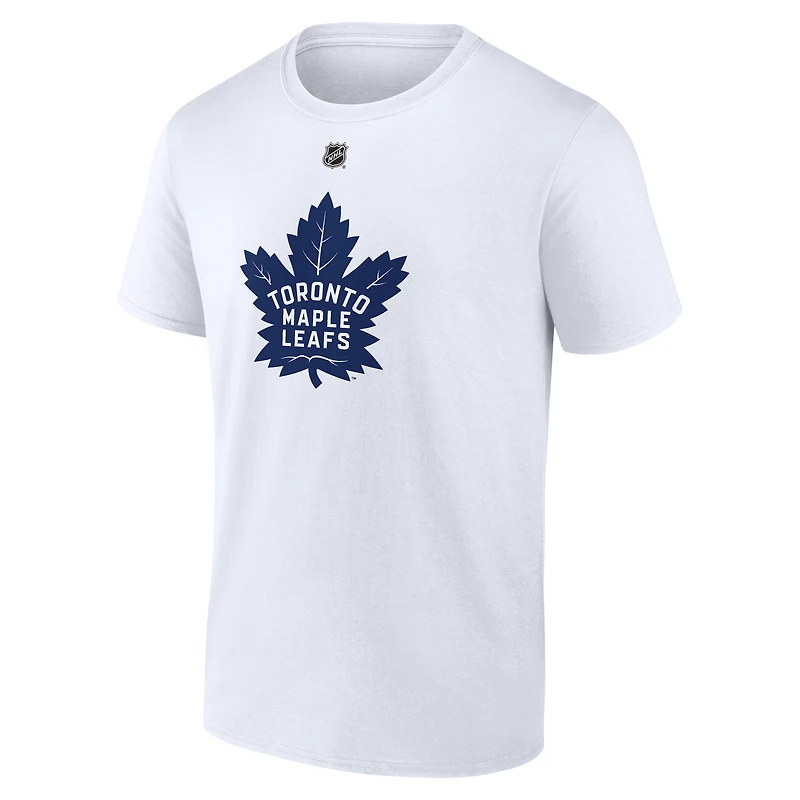 T-shirt Fanatics Auston Matthews blanc pour homme, authentique, avec nom et numéro Stack des Maple Leafs de Toronto