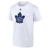 T-shirt Fanatics Auston Matthews blanc pour homme, authentique, avec nom et numéro Stack des Maple Leafs de Toronto