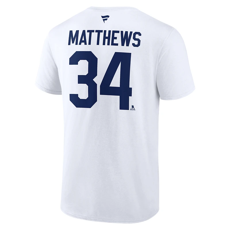 T-shirt Fanatics Auston Matthews blanc pour homme, authentique, avec nom et numéro Stack des Maple Leafs de Toronto