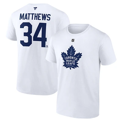 T-shirt Fanatics Auston Matthews blanc pour homme, authentique, avec nom et numéro Stack des Maple Leafs de Toronto