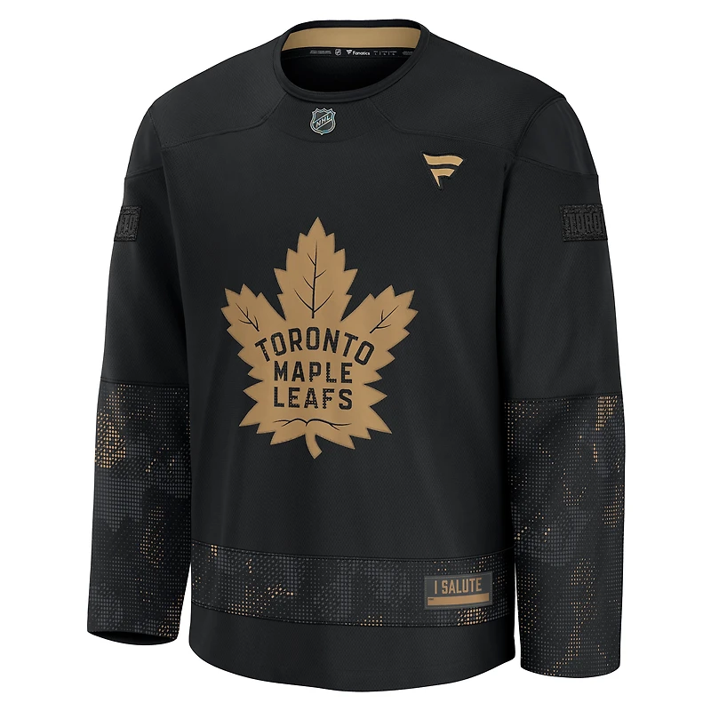 Maillot d'entraînement d'appréciation militaire noir pour hommes des Maple Leafs de Toronto 2024 Fanatics