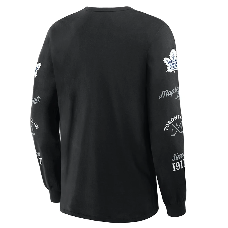 T-shirt à manches longues noir Fanatics pour homme avec logo des Maple Leafs de Toronto