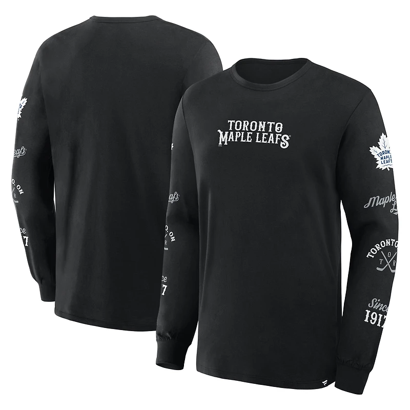 T-shirt à manches longues noir Fanatics pour homme avec logo des Maple Leafs de Toronto
