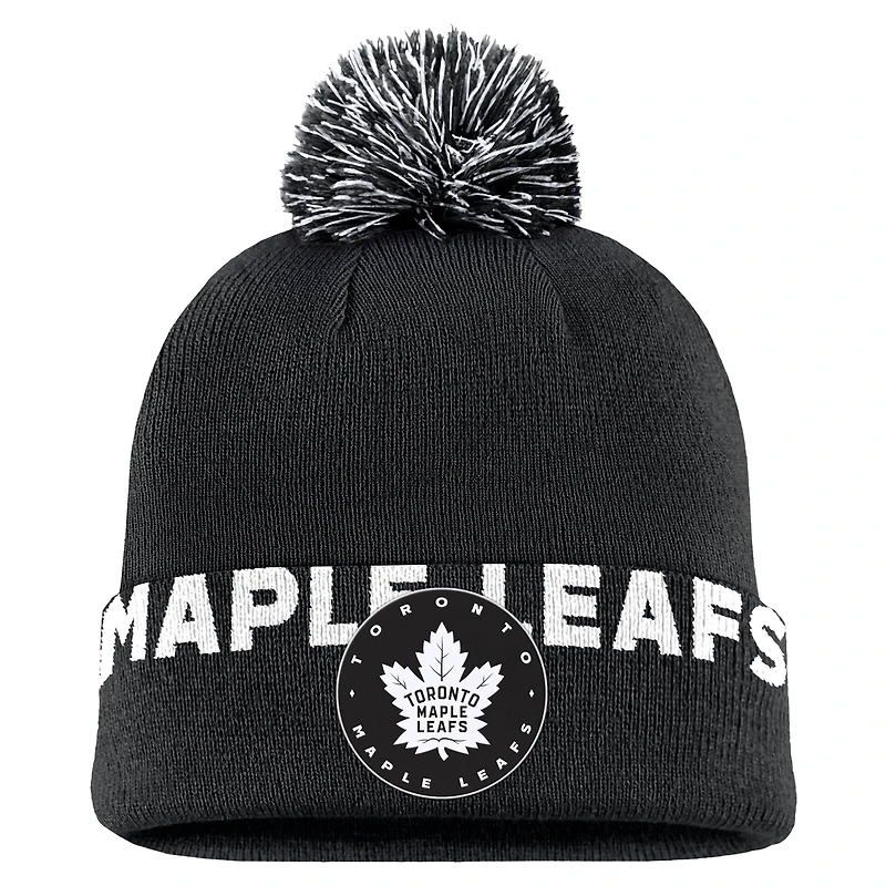 Men's Fanatics Black Toronto Maple Leafs High Stick Cuffed Knit Hat with Pom