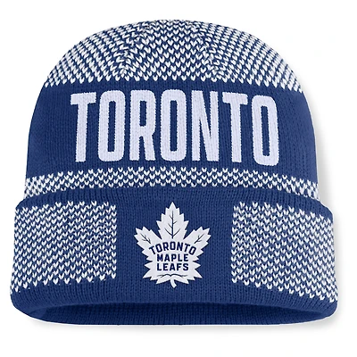 Men's Fanatics Blue/White Toronto Maple Leafs Fundamentals Shelter Cuffed Knit Hat