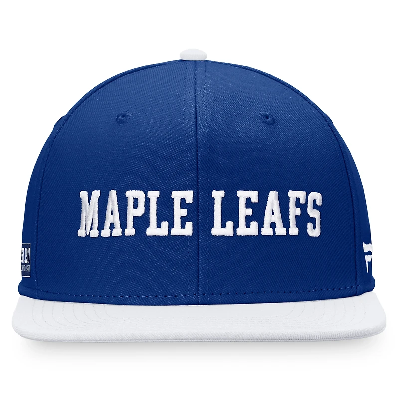 Casquette Snapback emblématique à couleur bloquée des Maple Leafs de Toronto Fanatics bleu/blanc pour hommes