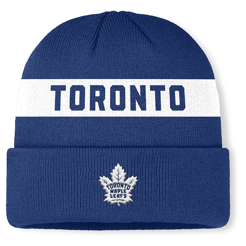 Bonnet en tricot à revers authentique Pro Rink des Maple Leafs de Toronto pour homme, bleu Fanatics