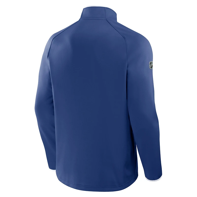 Pull raglan bleu à quart de zip pour homme des Maple Leafs Toronto Authentic Pro Rink