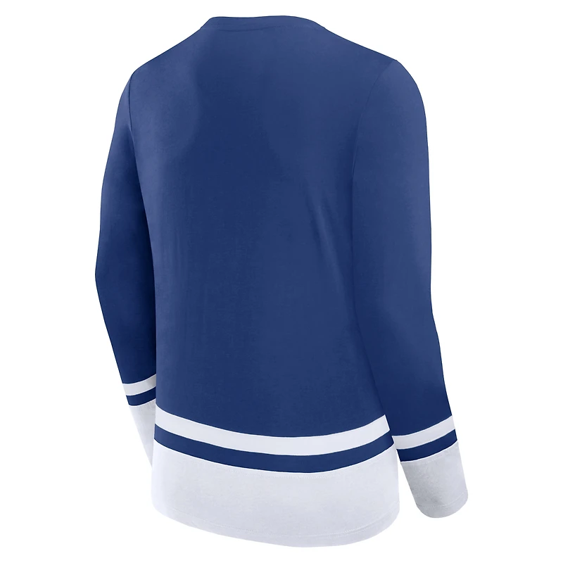 Men's Fanatics Blue Toronto Maple Leafs Fundamental Lace-Up Long Sleeve T-Shirt