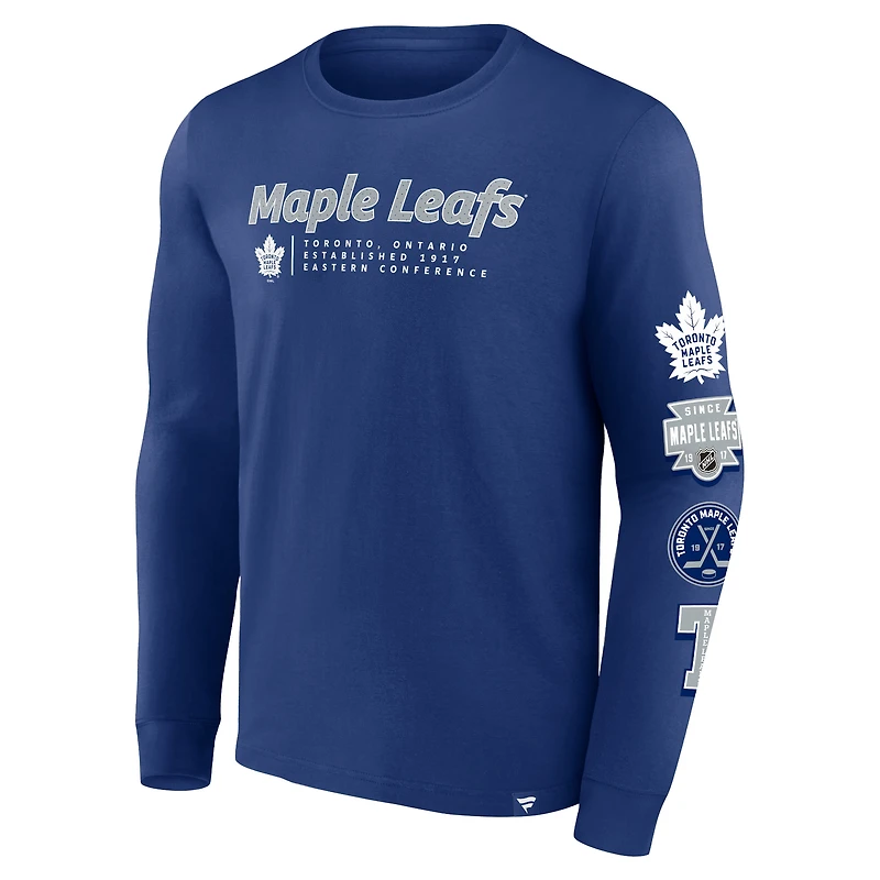 T-shirt bleu à manches longues Fanatics pour hommes des Maple Leafs de Toronto Strike the Goal