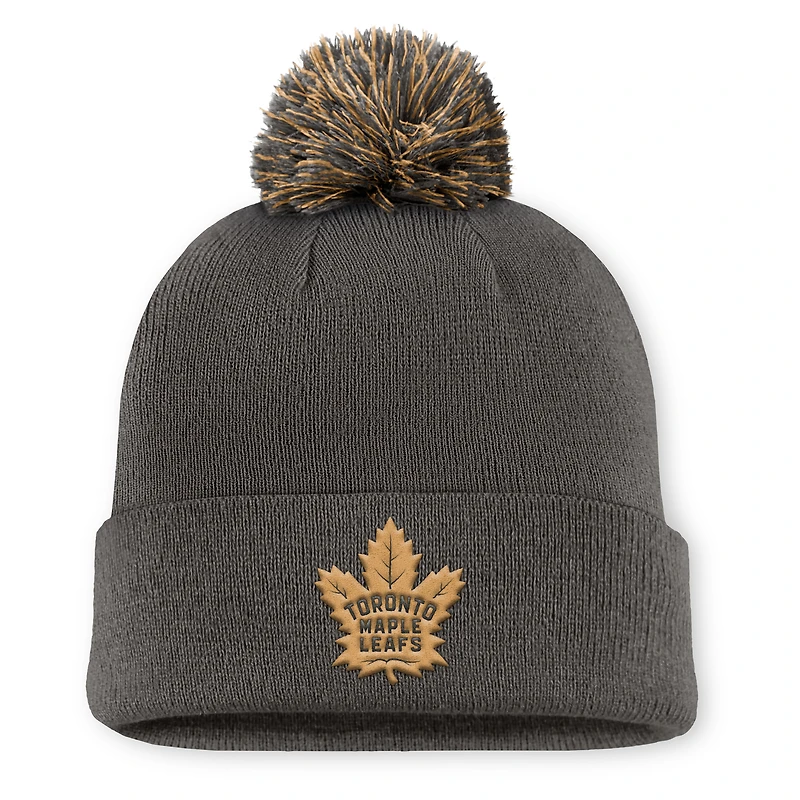 Men's Fanatics Charcoal Toronto Maple Leafs Authentic Pro Military Appreciation Cuffed Knit Hat with Pom