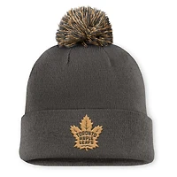 Men's Fanatics  Charcoal Toronto Maple Leafs Authentic Pro Military Appreciation Cuffed Knit Hat with Pom
