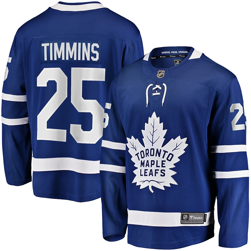 Maillot de joueur échappé Premier Breakaway des Fanatics pour hommes Conor Timmins bleu Maple Leafs Toronto