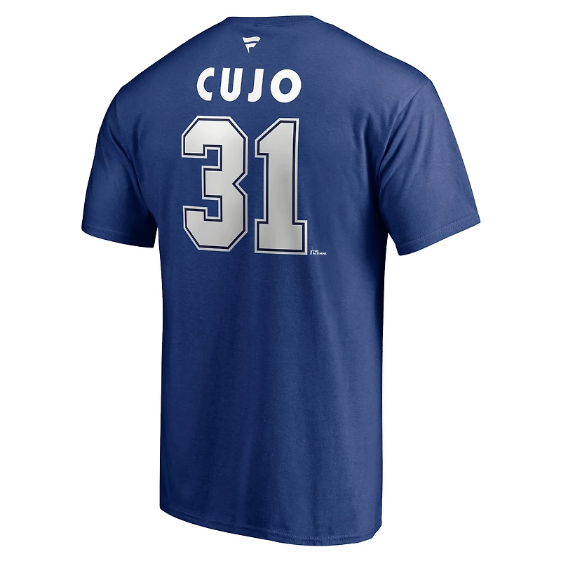 Hommes fanatiques de marque Curtis Joseph Blue Toronto Maple Leafs Authentic Stack Nom et numéro du joueur retraité - T-shirt