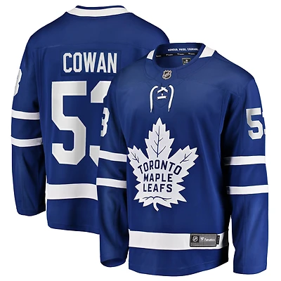 Maillot domicile bleu des Maple Leafs de Toronto pour homme, modèle Easton Cowan Fanatics.