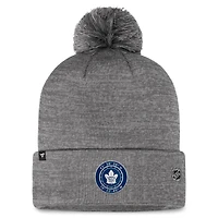 Bonnet en tricot à revers de glace Authentic Pro Home des Maple Leafs de Toronto Fanatics gris pour hommes avec pompon