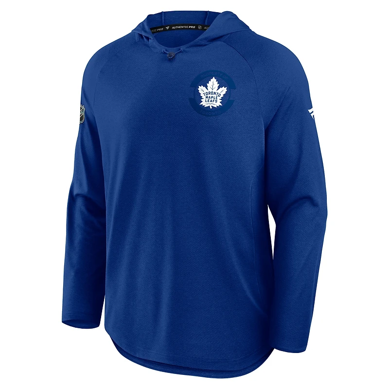 Men's Fanatics Heather Blue Toronto Maple Leafs Authentic Pro Rink Raglan Pullover Hoodie