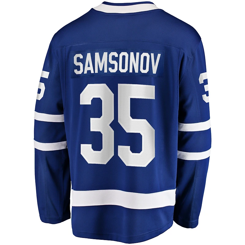 Maillot de joueur échappé à domicile des Maple Leafs Toronto Fanatics Ilya Samsonov bleu pour hommes