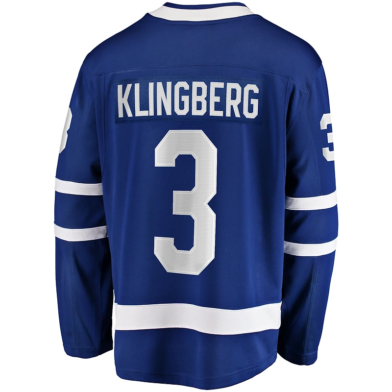 Maillot d'échappée à domicile bleu Toronto Maple Leafs Fanatics John Klingberg pour hommes