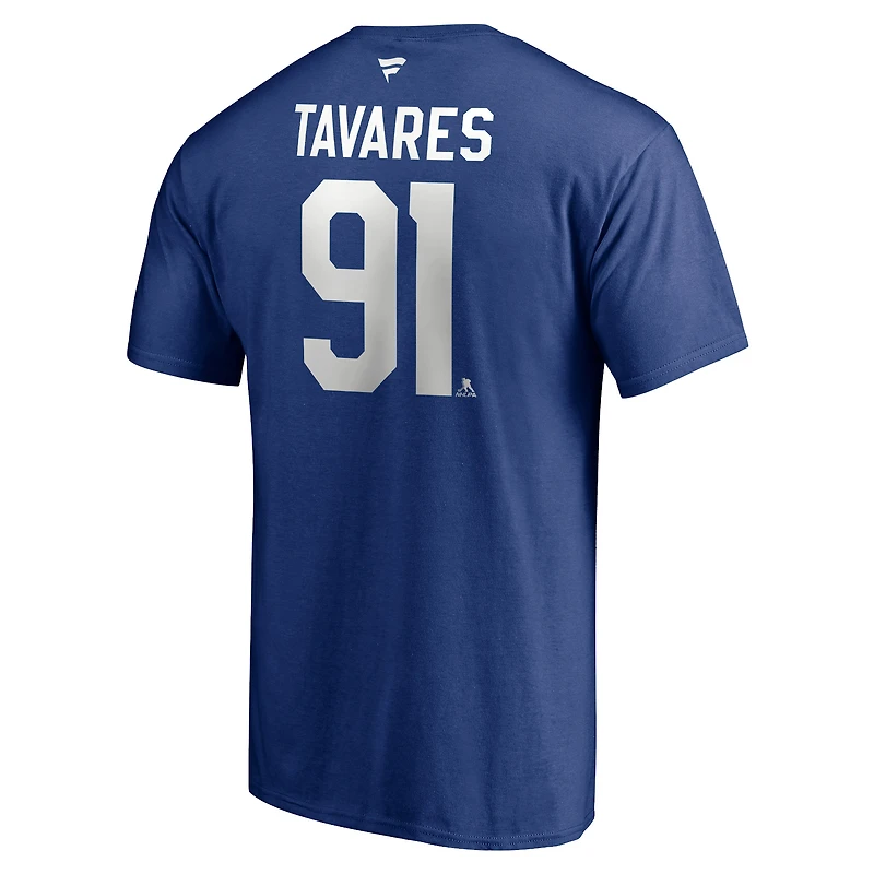T-shirt de capitaine authentique avec nom et numéro pile des Maple Leafs Toronto Fanatics John Tavares pour hommes, bleu