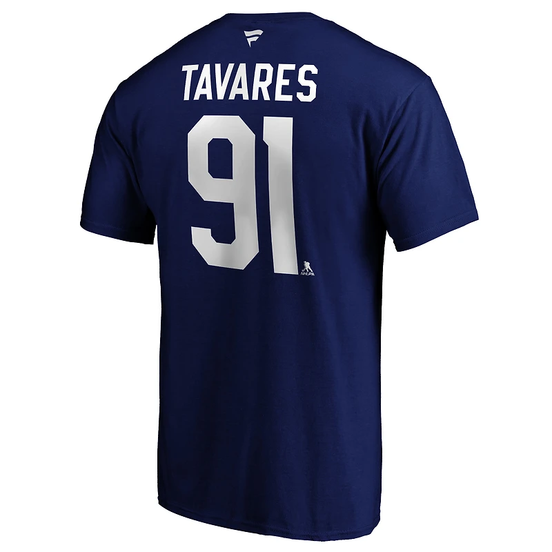 Fanatics pour hommes de marque John Tavares bleu Toronto Maple Leafs Logo Authentic Stack Name and Number - T-shirt
