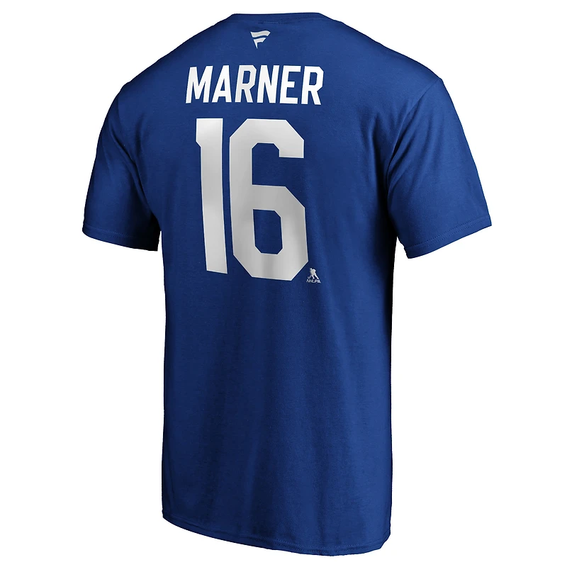 Fanatiques pour hommes de marque Mitchell Marner bleu Logo des Maple Leafs Toronto Nom et numéro authentiques la pile - T-shirt