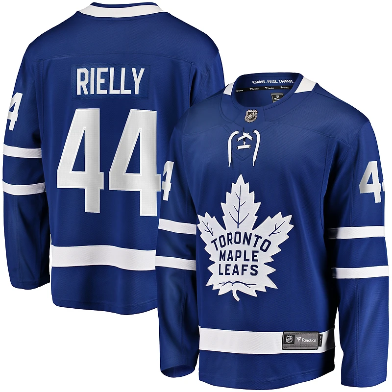 Maillot domicile bleu des Maple Leafs de Toronto pour homme, modèle Morgan Rielly Fanatics.