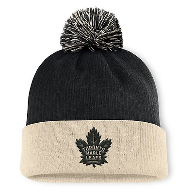 Men's Fanatics Natural/Charcoal Toronto Maple Leafs Goalie Cuffed Knit Hat with Pom