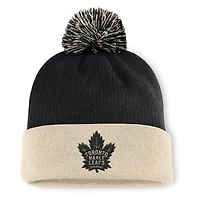 Men's Fanatics Natural/Charcoal Toronto Maple Leafs Goalie Cuffed Knit Hat with Pom