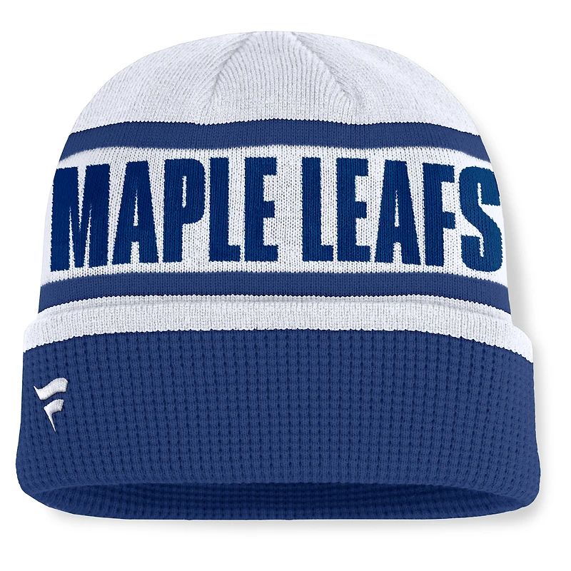 Bonnet en tricot à revers Switchback blanc/bleu Fanatics pour homme des Maple Leafs de Toronto