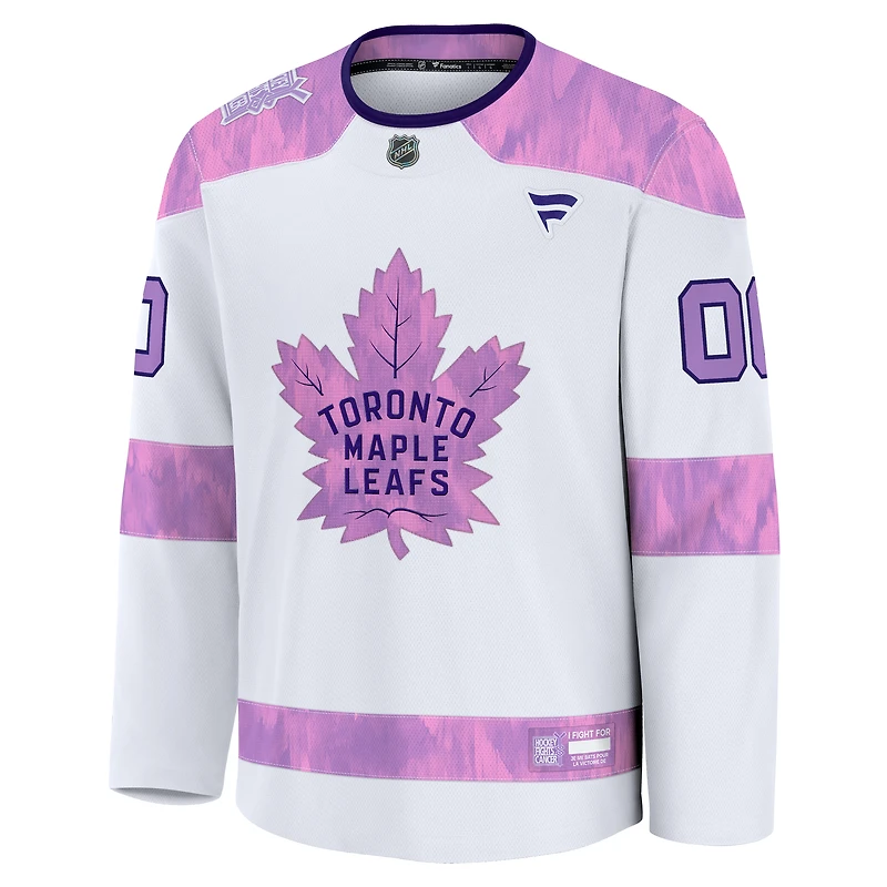 Maillot d'entraînement personnalisé pour hommes Fanatics White Toronto Maple Leafs 2024 Hockey Fights Cancer