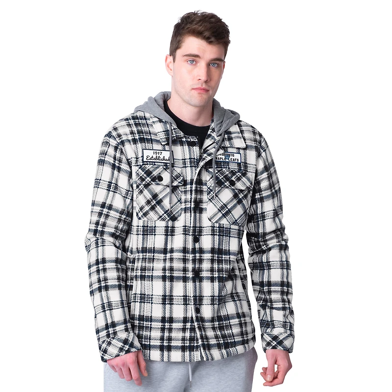 Men's G-III Sports by Carl Banks Navy Toronto Maple Leafs Pickoff Plaid Fleece Shirt Jacket Hoodie