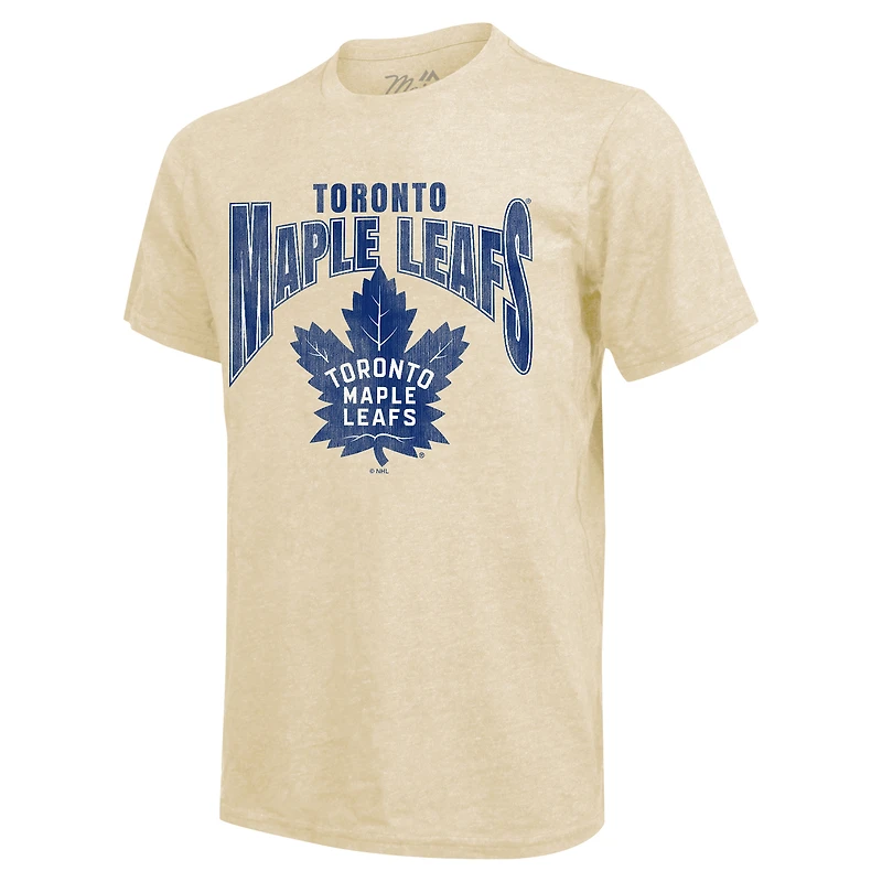 T-shirt à trois mélanges Majestic Threads Auston Matthews crème pour hommes, nom et numéro de la dynastie des Maple Leafs Toronto