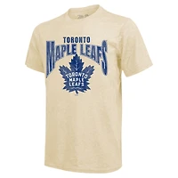 T-shirt à trois mélanges Majestic Threads Auston Matthews crème pour hommes, nom et numéro de la dynastie des Maple Leafs Toronto